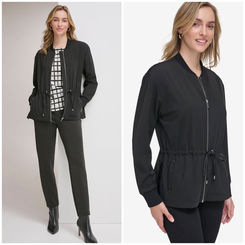Calvin Klein Black Women's Drawstring-Waist Zip-Up Jacket